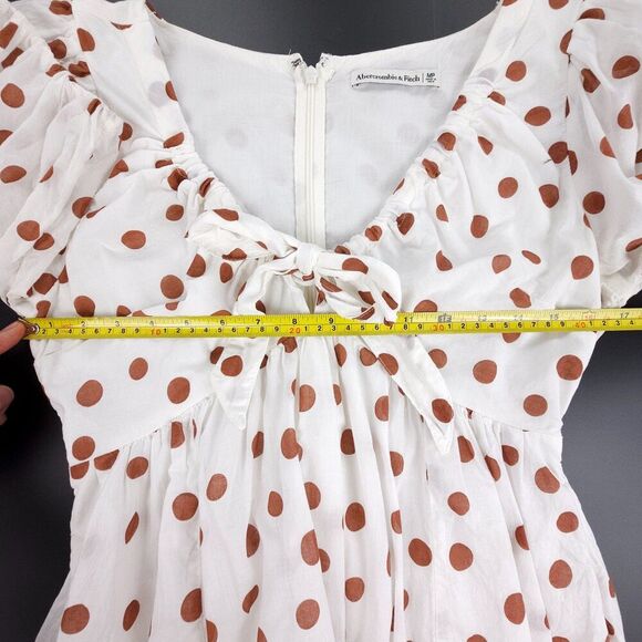 ABERCROMBIE Puff Sleeve Fit and Flare Cottagecore Mini Dress White Polkadot Boho - Picture 3 of 8